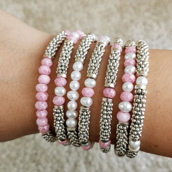 Beaded Pearl & Silver Gemstone Toggle Bracelet by Vicky Beeds - Picture 10 of 14